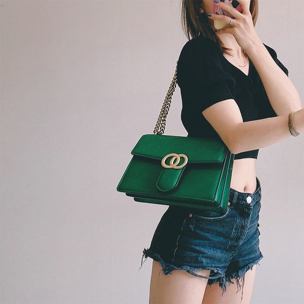 

2020 fashion new one shoulder messenger bag genuine leather all-match metal chain texture brand designer bags