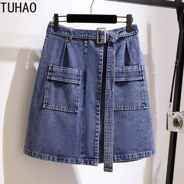 

tuhao 6xl 5xl 4xl 3xl plus size high waist denim skirts big size buttons pockets jeans skirt for women elegant jupe femme wm25, Black