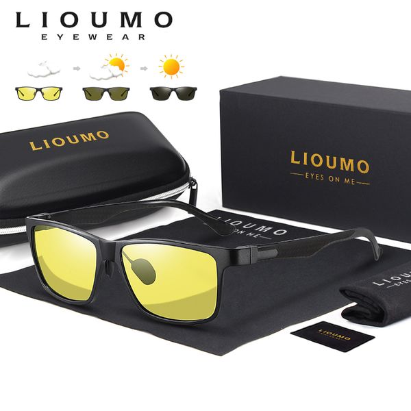 

lioumo pchromic sunglasses men hd polarized day night glasses women classic aluminum magnesium square uv400 zonnebril heren, White;black