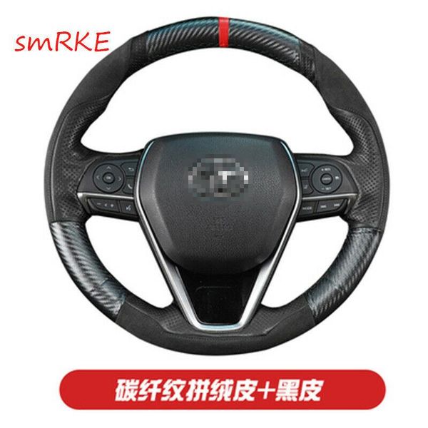 

for toyota camry 8th avalon diy carbon fiber black leather steering wheel cover