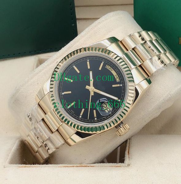 

male wristwatches 36mm champagne index dial& fluted bezel 18k yellow gold asia 2813 movement mechanical automatic men's luxury watches, Slivery;brown