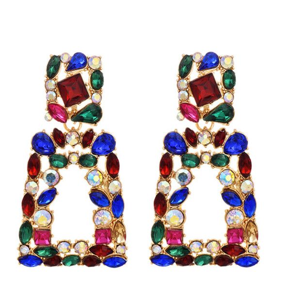 

wholesale za new long metal hollowed-out hanging colorful crystals dangle drop earrings fine jewelry accessories for women, Silver