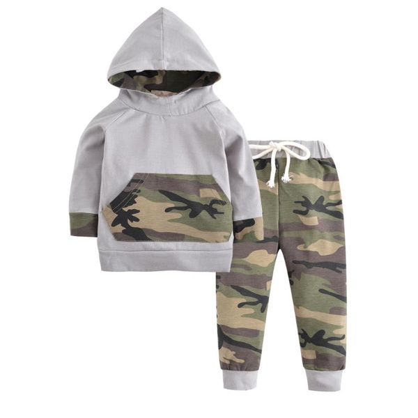

autumn baby boys clothes set cotton long sleeve hooded camouflage +pants hoodie 2pcs toddler outfits kids clothing suit, White