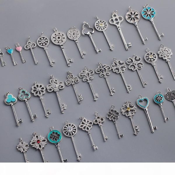 

r s925 sterling silver keys petals key pendant necklace with diamonds 100 %925 silver necklaces valentines gift for women