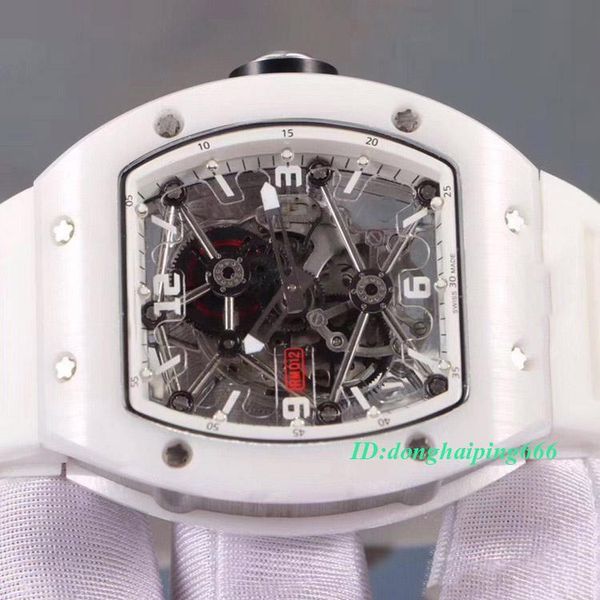 

mens designer watchesversion rm 012 white ceramic case japan miyota automatic mechanical skeleton dial rm012 mens watch rubb, Slivery;brown