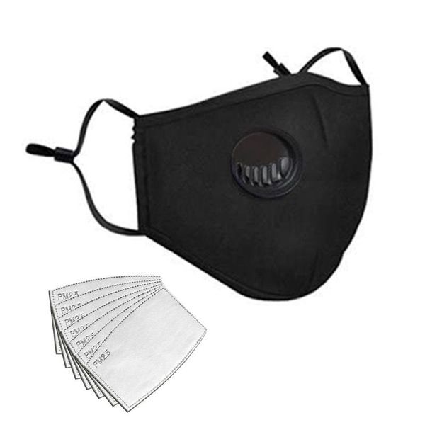 

cotton face maks reusable respirator with 7pcs filter cloth mouth maskking cycling faceshield mascarillas bandana, Black