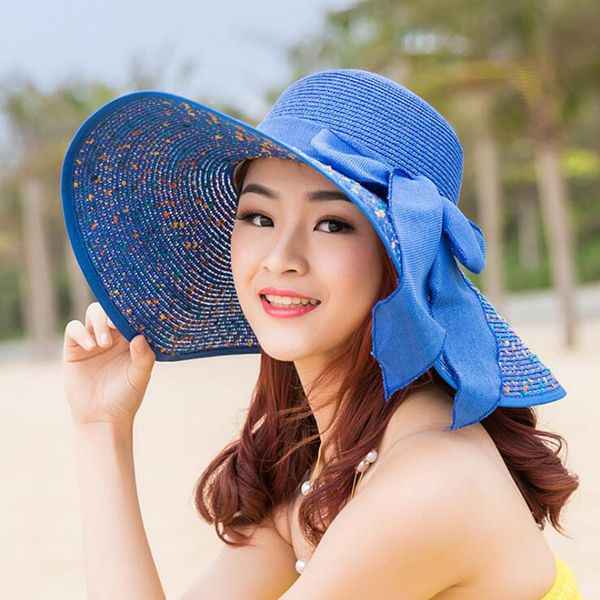 

мода bowkno vintage lady summer wide вдоль bow visor бич соломы hat cap mujer конфеты цветные sun шляпы для женщин y200716, Blue;gray