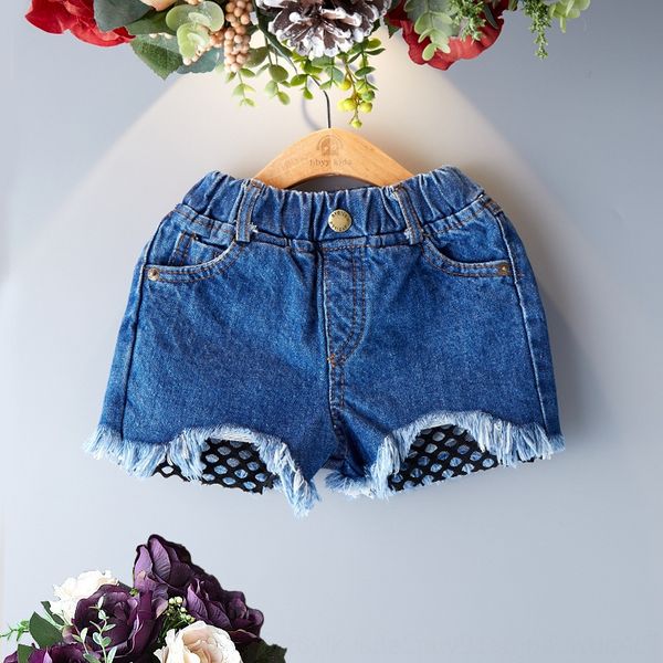 

children's clothing summer clothing new girl's western children's shorts pants style hollow mesh hole denim shorts pants 1912, Blue