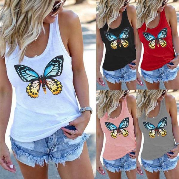 

women's tanks & camis 2021 summer s-2xl plus size women t shirt casual patchwork print butterfly womens tank, White