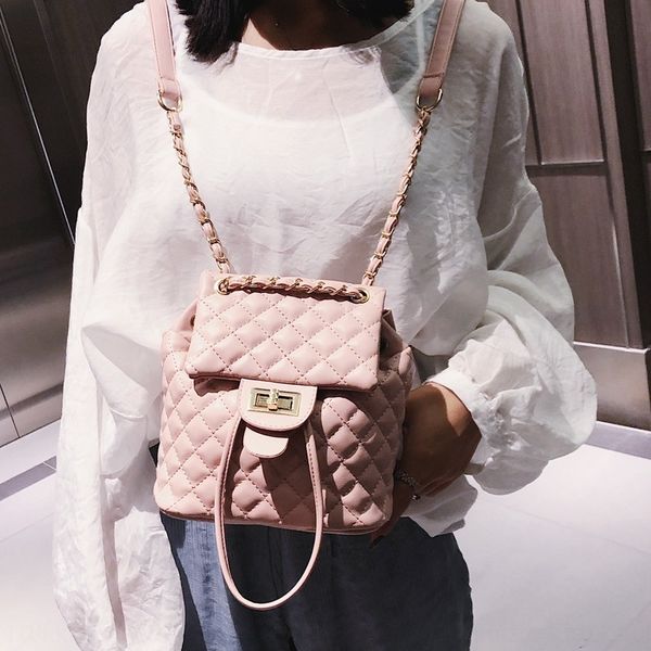 

small xiangfeng lingge chain female 2020 new korean style backpack simple all-match fashion mini soft leather backpack