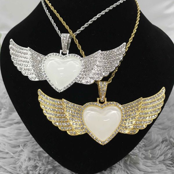 

20pcs/lot factory direct sale custom jewelry sublimation heart shape angel wings necklace for promotion gifts, Black