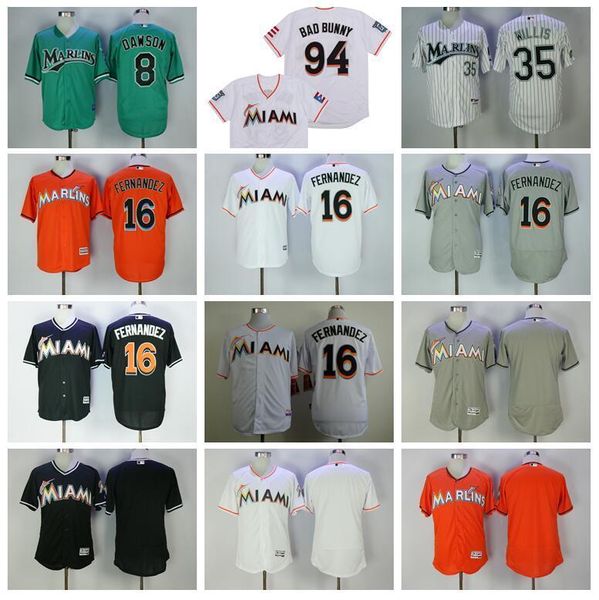 

seattle baseball jersey mariners 8 andre dawson jersey 16 jose fernandez 35 dontrelle willis 94 bad bunny with puerto rican flag retire, Blue;black