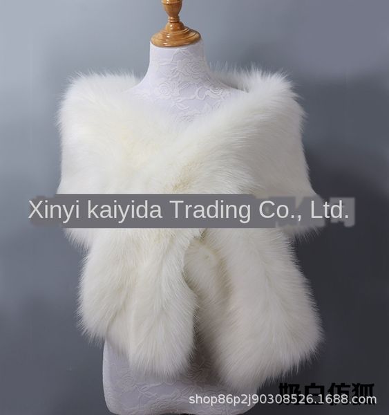 

season new super long imitation fox fur bride evening dress thickened shawl cloak evening dress scarf scarf female, Blue;gray