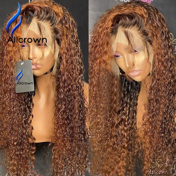 

ALICROWN 360 Lace Front Curly Human Hair Wigs For Women Brazilian Hair Bleached knots Non-Remy Colored Hair 250% Density, Blonde