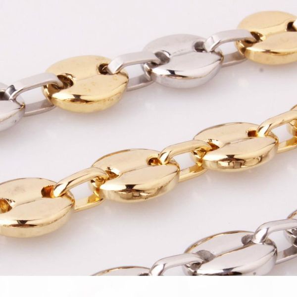 

r new button necklace european and american man 's golden steel titanium steel stainless steel coffee bean handmade necklace, Silver