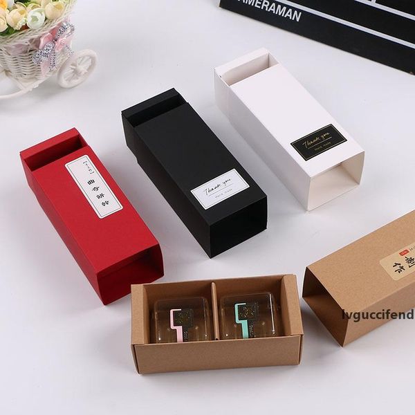 

vintage double cavity kraft 50g moon cake box red/black/brown/white new drawer style chocolate egg yolk wrapper holder