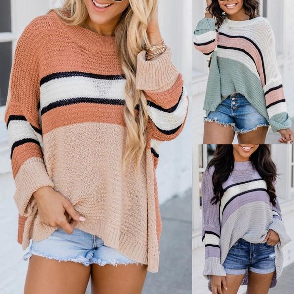 

женская мода повседневный stripes лоскутная o-образным вырезом с длинными рукавами свитер блуза tops, White;black