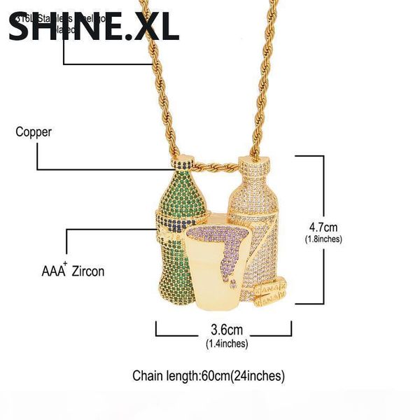 

k iced out sprite bottle purple cup pendant necklace hip hop gold silver chain for men women