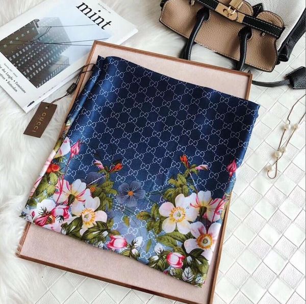 

new luxury designer small square scarf 100% real silk scarf head scarves gÃ»ccÃ¬ hijab headband bandana neckerchief neck warmer hot, Blue;gray