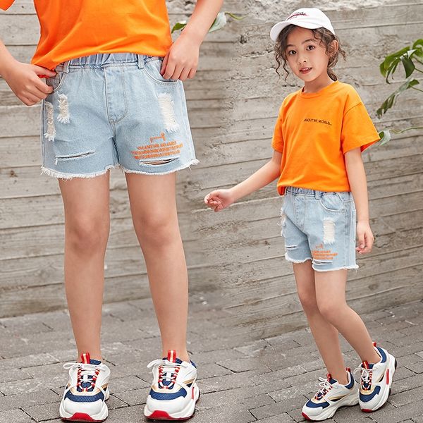 

0sbnh девушка одежды 2019 новая среда и модно распечатано в виде трусов крупных западного стиля girlsdenim шорты шорт детской clothingchildr, Blue