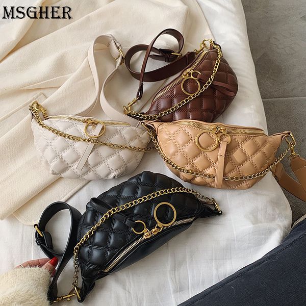 

pu leather waist bags for women 2020 small solid color shoulder messenger bag lady chest crossbody handbags chain bag