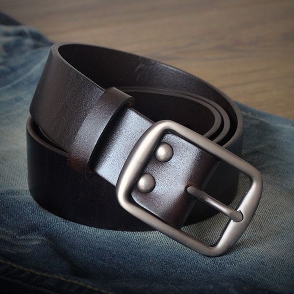 

men's belt and pin jeans men's youth pin buckle layer cowhide smooth fashion casual simple jeans belt, Black;brown