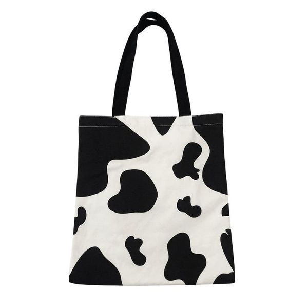 

milk cow pattern women canvas handbags fashion korean ladies reusable shopping bags large capacity student book shoulder bag