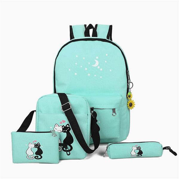 

rucksack set teen girl cute cat print school backpack pencil bag composite high capacity