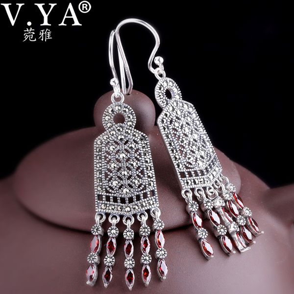 

v.ya s925 silver vintage tassel earring statement long drop natural stone earrings for women bohemian earrings