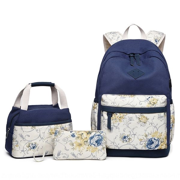 

new three-piece bag canvas printing middle school canvas computer student backpack large capacity computer backpack female
