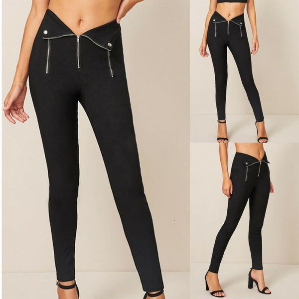 

high waist long black pants slim skinny womens leggings stretchy jeggings pencil pants zipper style women trousers