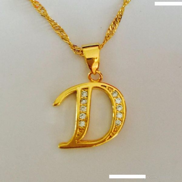 

wholesale new jewelry 18k gold plated cubic zircon cz wedding gift d design pendant copper chain necklace, Silver