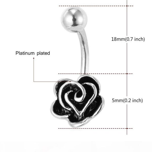

vintage rose navel ring 18k real gold plated platinum women body jewelry gift belly button ring, Silver