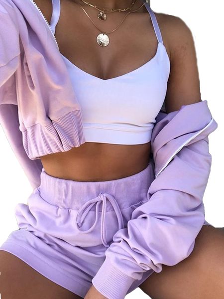 

women tracksuit 2 piece set zipper hooded long sleeve and high waist shorts suits fashion solid female casual sports sets, Gray