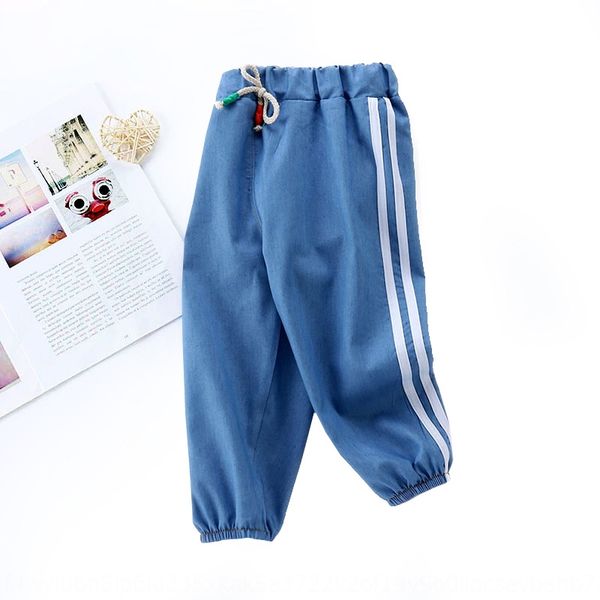 

new 2020 medium and large lantern anti-mosquito anti-mosquito pants children's denim lantern pants thin leggings children's clothi, Blue