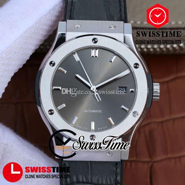 

jjf classic a2892 42mm automatic mens watch titanium case gray dial silver stick markers black gummy strap new edition swisstime a16, Slivery;brown