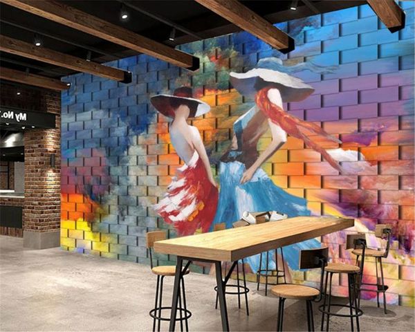 

custom character 3d wallpaper gradient color brick wall fashion beauty oil painting background wall hd superior interior wallpaper