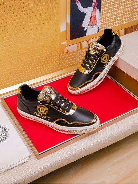 

2020 high-end medusa embroidered leather low-lace-up casual shoes, fashionable and versatile outdoor sports shoes, size: 38-45, Black