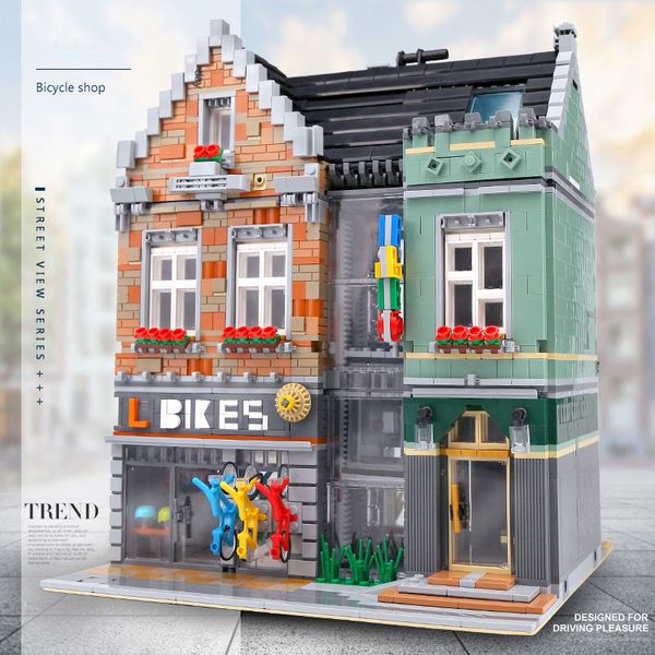 Commercial Street Bike Shop City Building Blocks Streetview Serie MOC-10185 LR10004 3668pcs Mattoni Giocattoli educativi per bambini Regali di compleanno di Natale per bambini