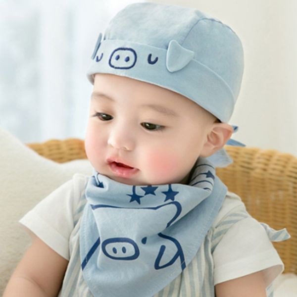 

3 boys and girls 6-12 babies newborn scarf pirate hat 1-2 years cap baby cap scarf baby hat old thin summer, Blue;gray