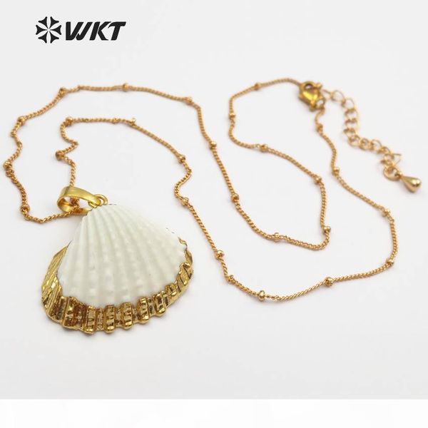 

wt-jn014 latest design scallop shell necklace natural scallop pendant shell 18inch gold chain necklace for women perfect gift, Silver