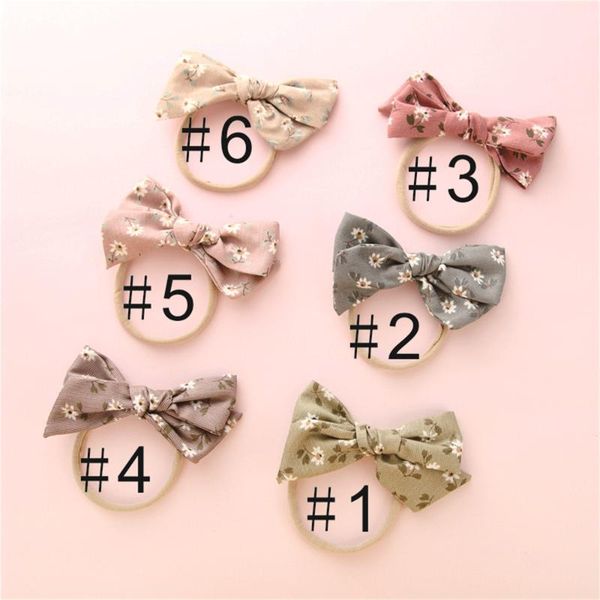 

6 pcs/set baby girls print flower nylon bow headband hair elastics hair bands for girls bowknot ties baby accessories, Slivery;white