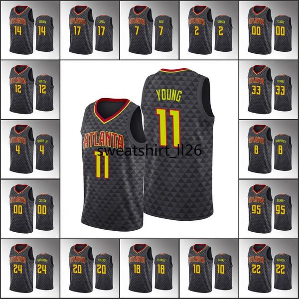 

men de'andre hunter trae young atlanta nba john collins kevin huerter cam reddish hawks 2020 icon black custom jersey, Black;red