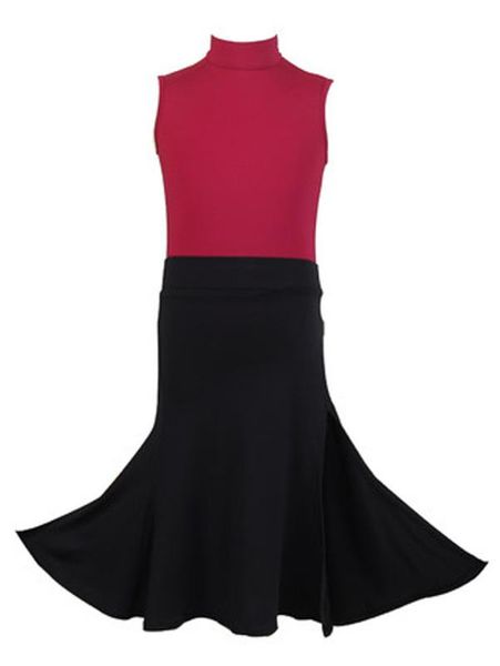 

child latin dance practice clothes children high collar sleeveless summer training clothes split split skirt perfo, Black;red