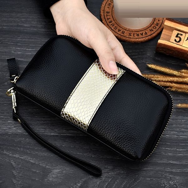 

ladies genuine leather zipper clutch wallets snake panelled long women purse zipper wrist bag female coin purse mobile phone bag new