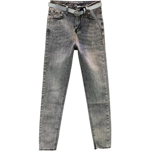 

women's jeans european denim pencil pants woman 2021 spring high-waist slim stretch drilling frayed r1512, Blue