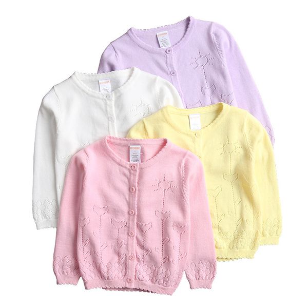 

baby girls cardigan coat children sweater pullover spring/autumn long-sleeve hollow knit school girl sweater 12m-9y dq455 t200804, Blue
