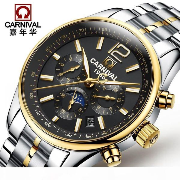 

мужчины часы автоматические механические наручные часы водонепроницаемый relogio sapphire мужчина для нержавеющей стали группа moon phase ка, Slivery;brown