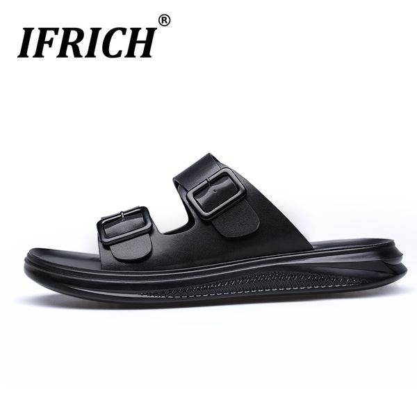

selling man soft slippers black beach casual shoes for men fashion shoes male buckle strap men flats slippers