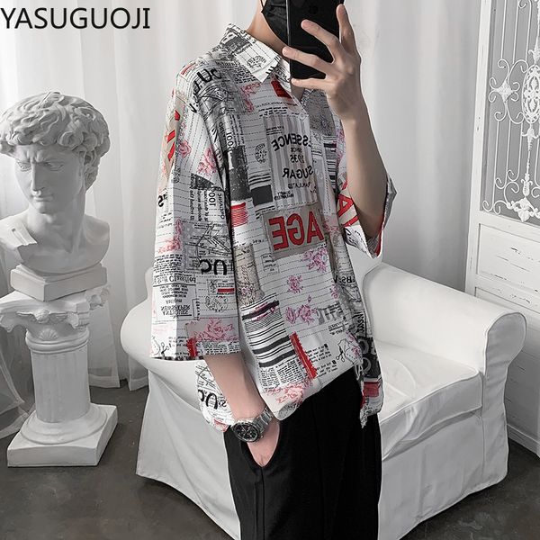 

yasuguoji men's shirts men hawaiian camicias fashion printed short sleeve summer 2020 hawaiian shirts streetwear camisas hombre, White;black